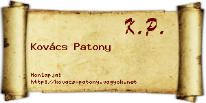 Kovács Patony névjegykártya